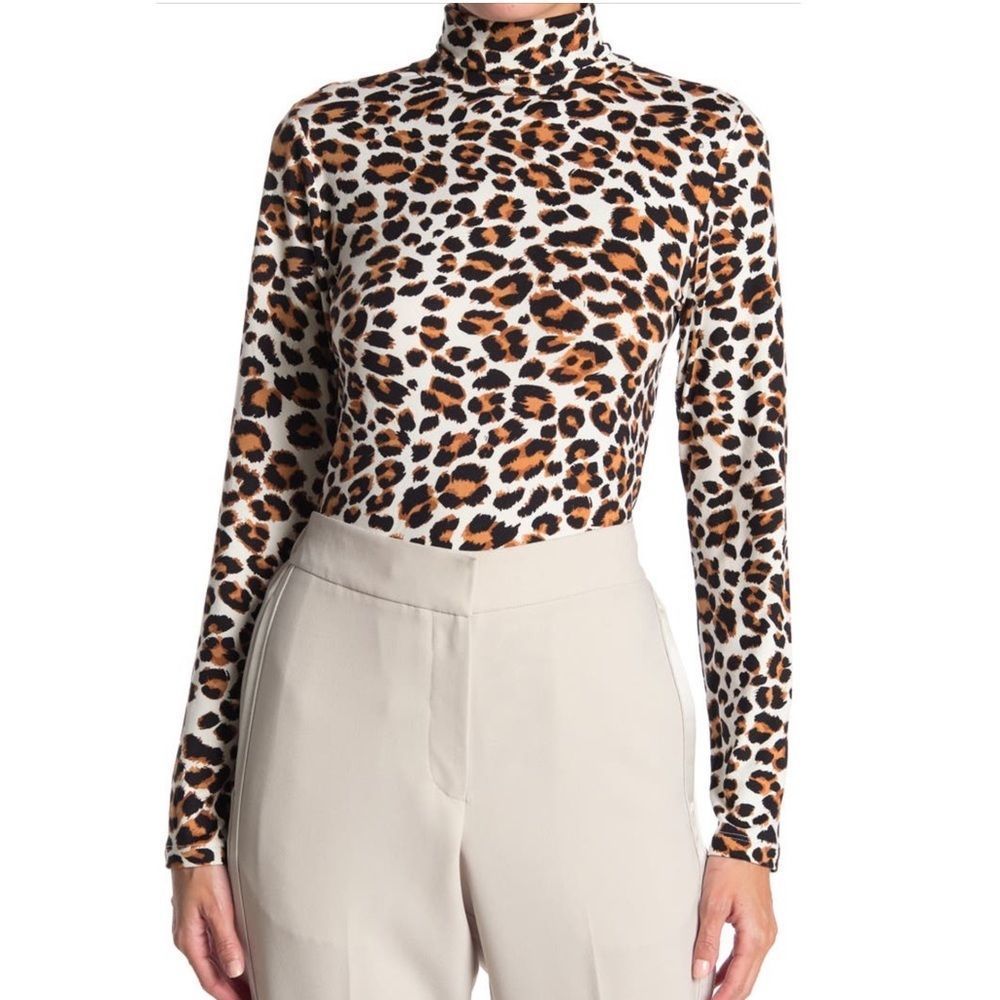 BY DESIGN.Turtleneck Long Sleeve Jersey Top.X-Small.Color:CHEETAH.New with Tag!
